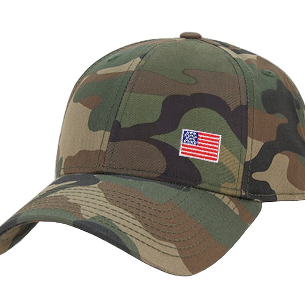 Camo American Flag Hat, Made In USA Hat, USA Flag Hat, USA Baseball Hat, America Hat, Green Woodland Camouflage