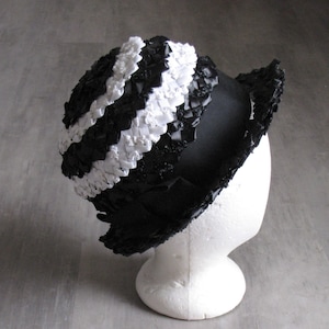 Vintage Black & White Summer Straw Hat image 1