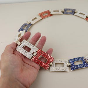 Vintage Red White & Blue Metal Statement Small Belt - 32 inches long - size small, medium