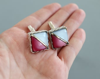 Vintage Men's Pink and Gray Cuff Link Set