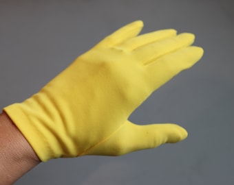 Vintage Women's Bright Yellow  Short Cloth Gloves