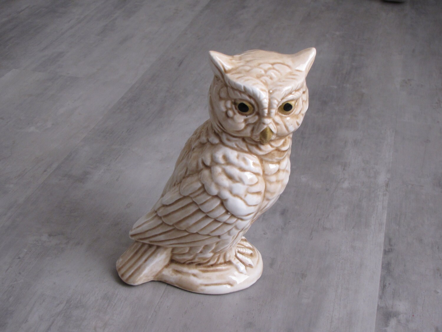Vintage Off White Ceramic Owl Figurine