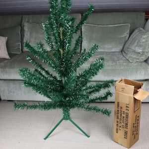 Vintage 4 ft tall Mid Century Green Christmas Tree image 1