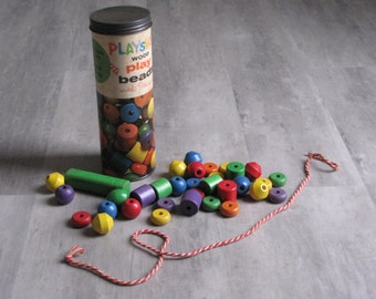 Vintage Playskool Wood Play Beads with String