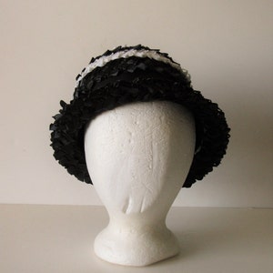 Vintage Black & White Summer Straw Hat image 4