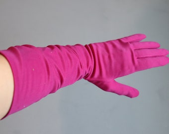 Vintage Women's Fushia Pink Long Cloth Gloves