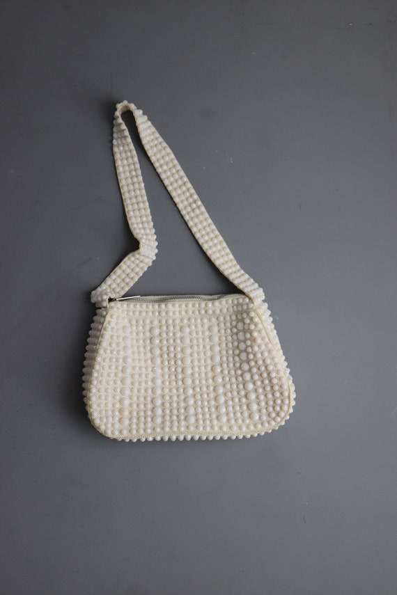 Vintage Mid Century White Beaded Purse