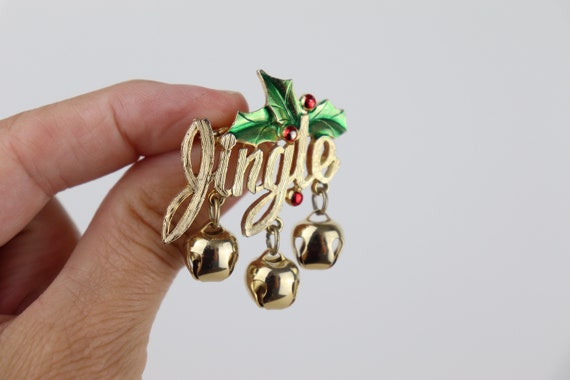 Vintage Gold Tone Jingle Bell Christmas Pin / Bro… - image 1