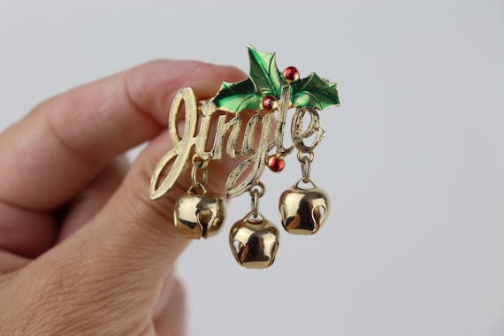 Vintage Gold Tone Jingle Bell Christmas Pin / Bro… - image 2