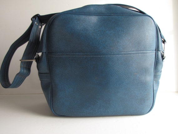 SALE Vintage Vivid Blue Vinyl Carry On Luggage / … - image 7
