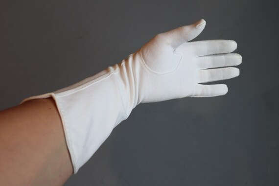 Vintage Women's White Beaded Long Cloth Gloves - image 4