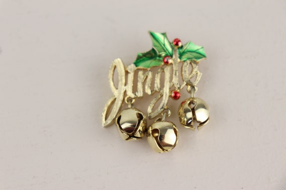 Vintage Gold Tone Jingle Bell Christmas Pin / Bro… - image 3