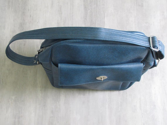 SALE Vintage Vivid Blue Vinyl Carry On Luggage / … - image 4