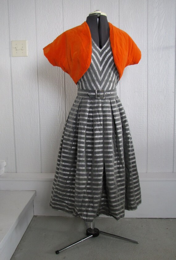 SALE Vintage Women's 1960's Grey Stripe Party Dres