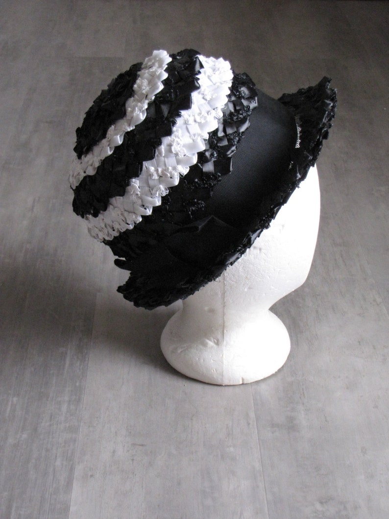 Vintage Black & White Summer Straw Hat image 1