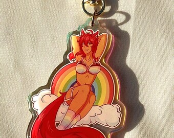Cat Girl Pride Pin-up - Rainbow Acrylic Charm