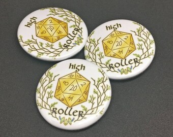 D&d d20 Dice 'High Roller' Badge accessory - 32mm