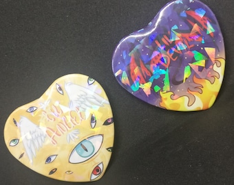 Little Angel & Devil ~ Holographic Heart Badges