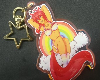 Cat Girl Pride Pin-up - Rainbow Acrylic Charm