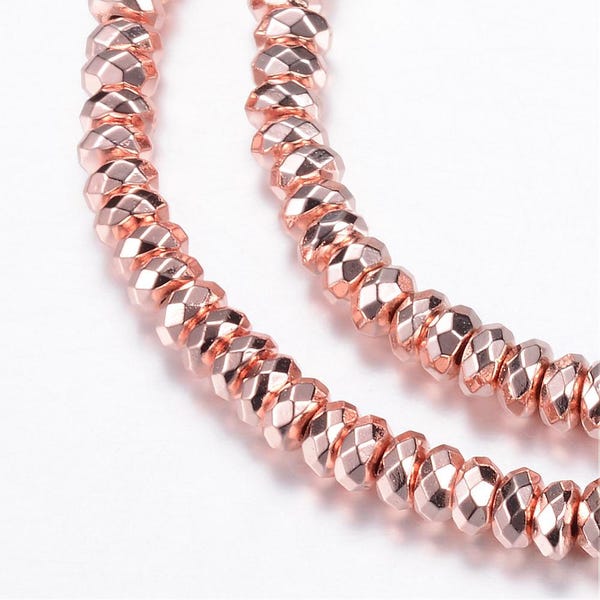 8x4mm  Bright Rose Gold Electroplated Hematite Faceted Rondelle High Quality finish with no tarnish spacer beads for jewellery making mala