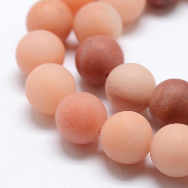 8mm Frosted Peach White Aventurine Natural Gemstone Bead Strand