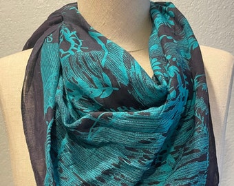 Turquoise jungle motif scarf