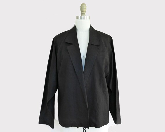 Vintage • Black Linen Oversized Blazer