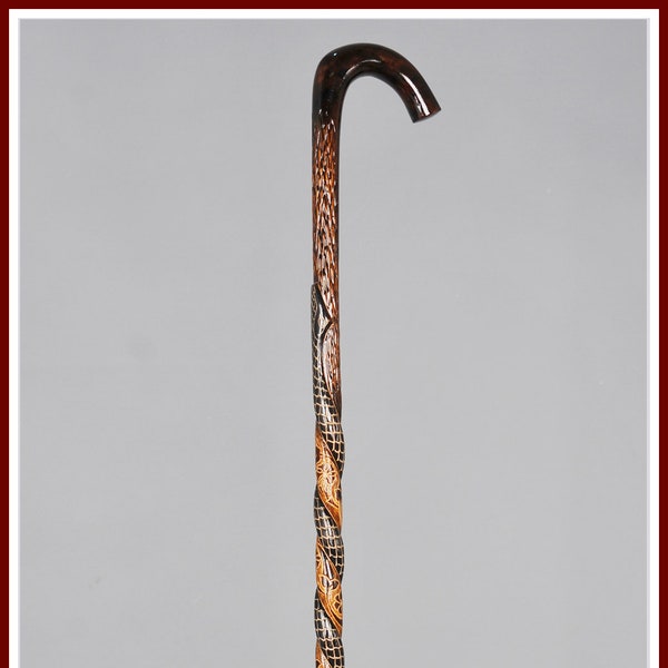 Handmade Wooden Walking Stick with Unique Snake Pattern - Artisanal Craftsmanship and Elegant Carving for Stylish Support - Premium Cane