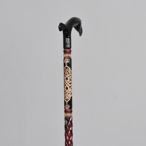 Handmade Wooden Walking Cane | Embroidered & Patterned Walking Stick ...