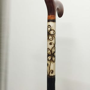 Handmade Floral Pattern Wooden Walking Cane | Embroidered Walking Stick Art | Premium Hand-Crafted Cane for Men | Customizable Wood Cane