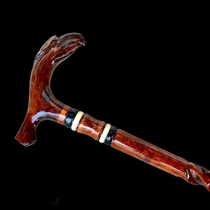 Handmade Wooden Walking Cane | Embroidered & Patterned Walking Stick | Premium Hand-Crafted Cane for Men | Customizable Eagle Head Wood Cane