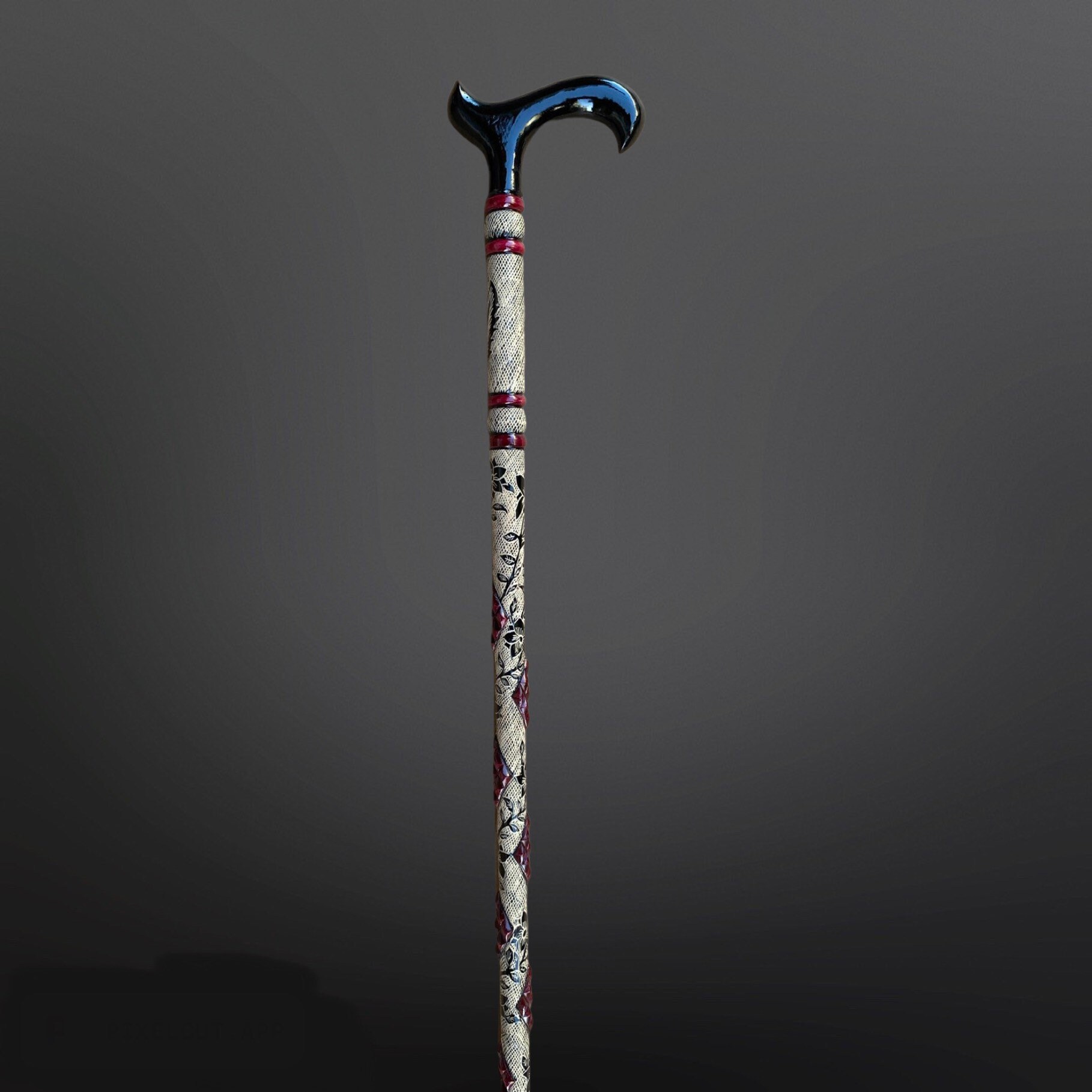 Handmade Wooden Walking Cane | Embroidered & Patterned Walking Stick ...