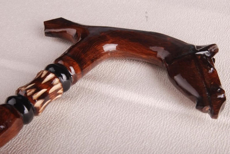 Handcrafted Wooden Cane With Horse Head and Carving Unique Etsy