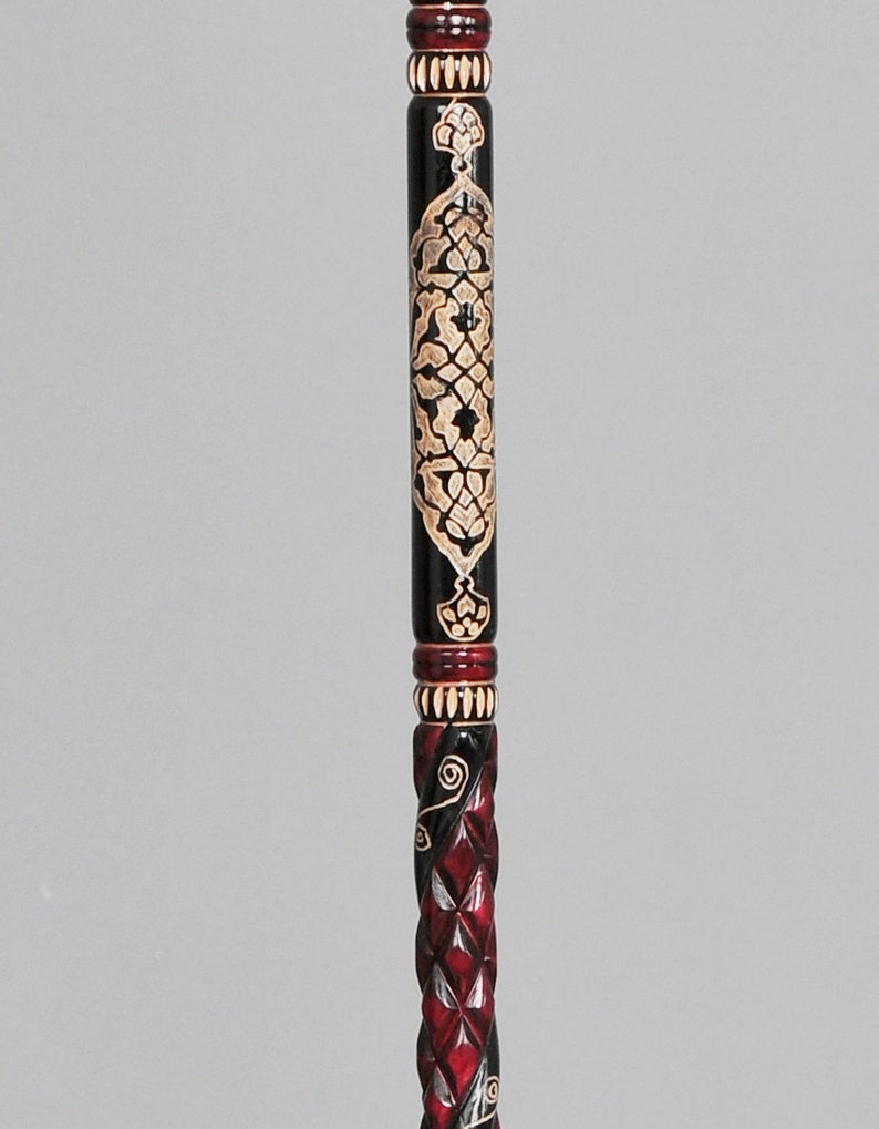 Handmade Wooden Walking Cane | Embroidered & Patterned Walking Stick ...