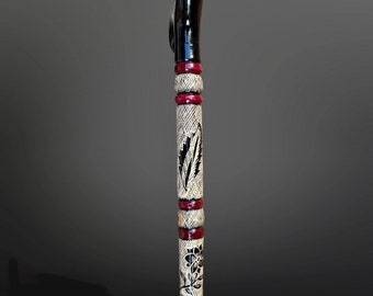 Handmade Wooden Walking Cane | Embroidered & Patterned Walking Stick Art | Premium Hand-Crafted Cane for Men | Customizable Wood Cane