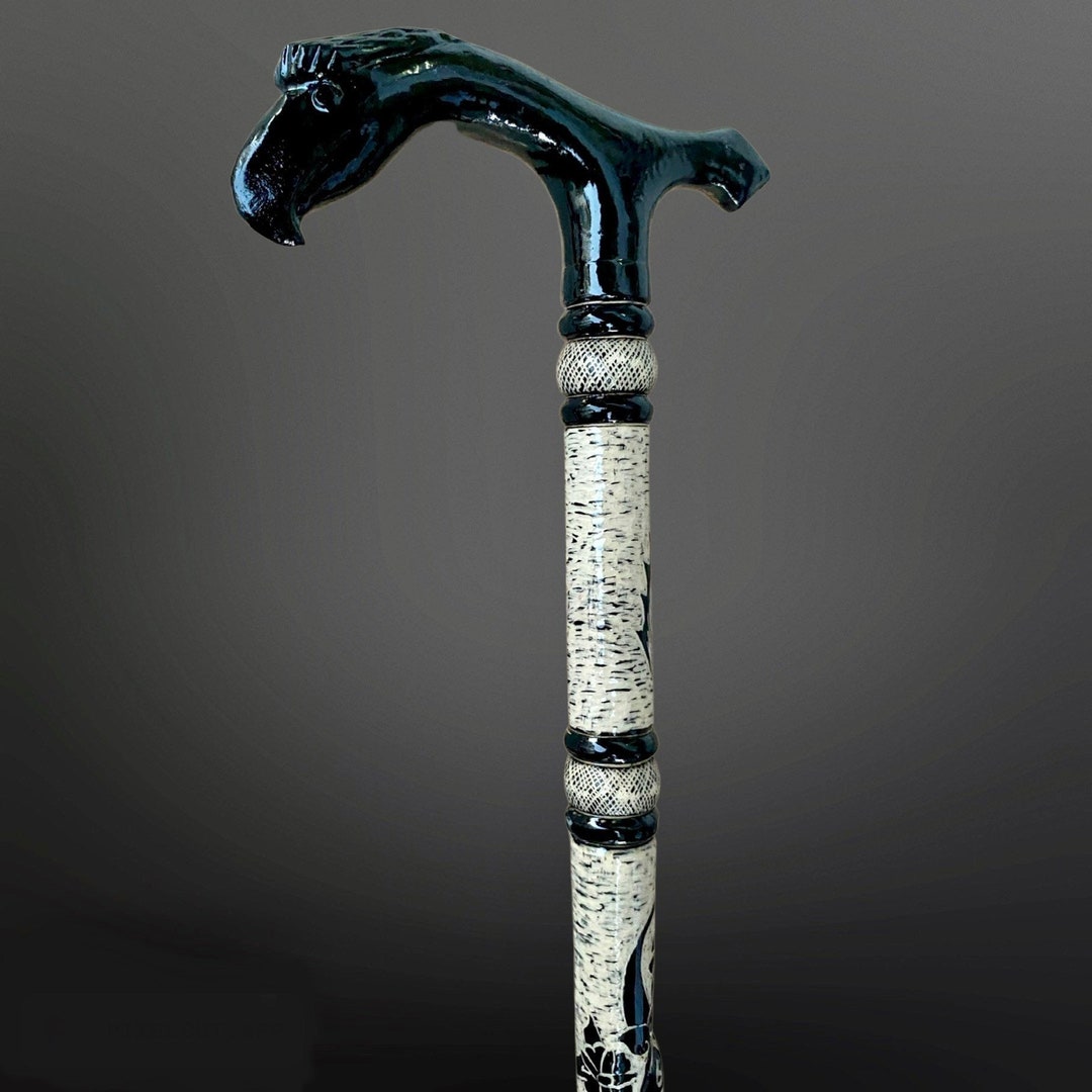 Handmade Wooden Walking Cane | Embroidered & Patterned Walking Stick ...