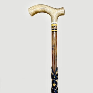 Canne de marche en bois brodée à la main - Canne de marche personnalisée en forme de losange - Canne de marche rustique vintage pour femme et homme