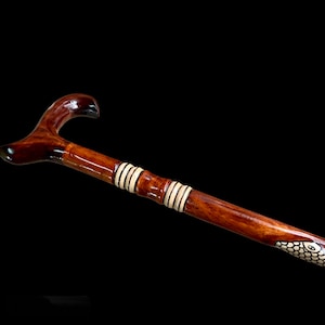 Wooden Walking Stick Cane Wood art crafted hand carved Walking Cane Stick hand made cane for men women-KAVİ106