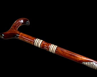 Wooden Walking Stick Cane Wood art crafted hand carved Walking Cane Stick hand made cane for men women-KAVİ106