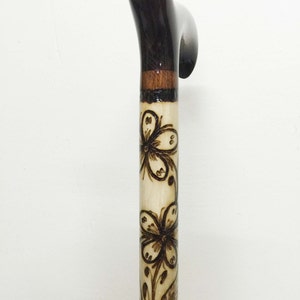 Handmade Floral Wood Cane - Carved Flower Stick - Wooden Art Cane - Wood Flower Gift - Unique Walking Aid - Floral Pattern Cane