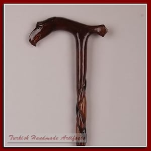 Handmade Wooden Walking Cane | Embroidered & Patterned Walking Stick | Premium Hand-Crafted Cane for Men | Customizable Eagle Head Wood Cane