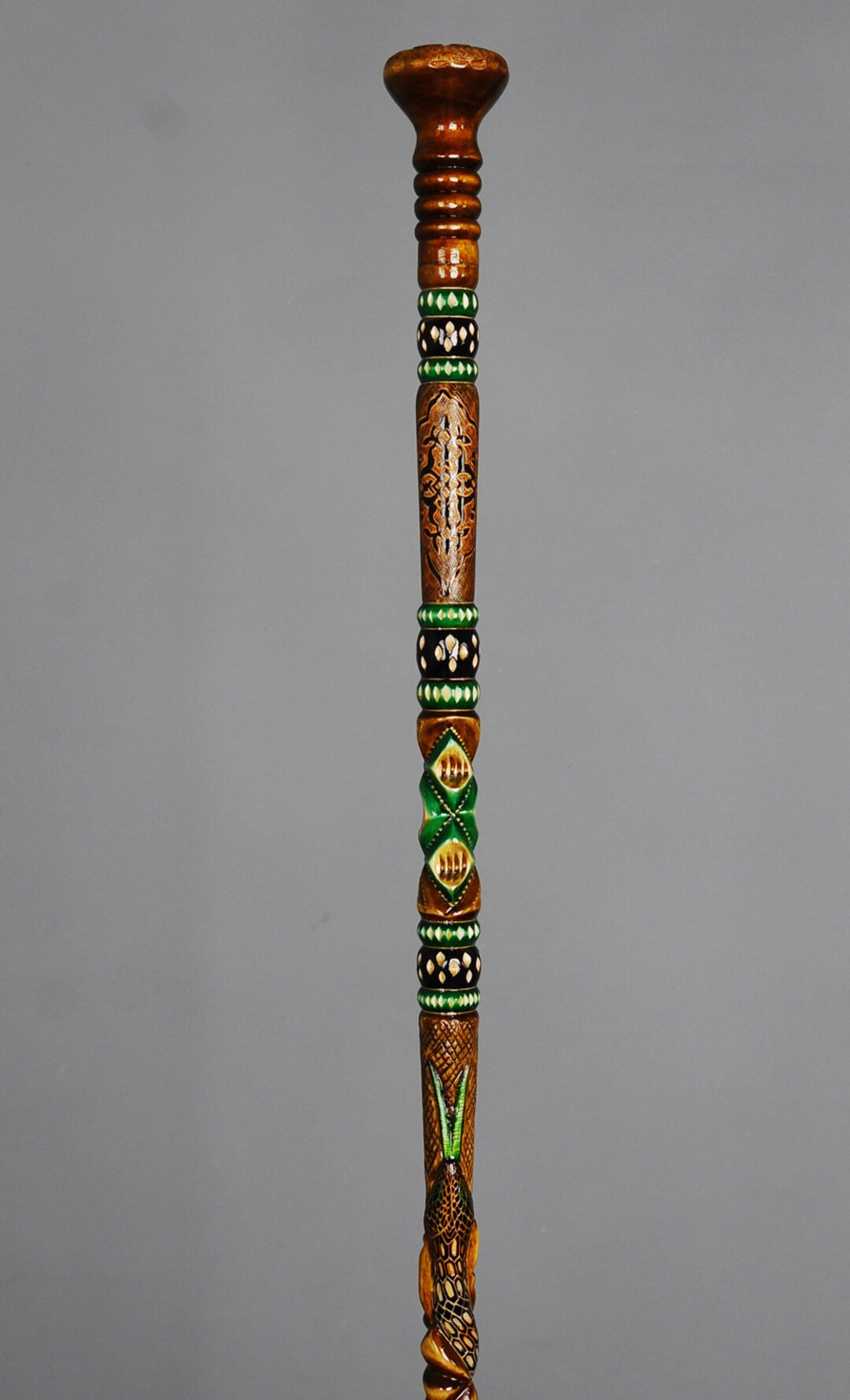Handmade Knob Handle Wooden Walking Cane Embroidered & Patterned