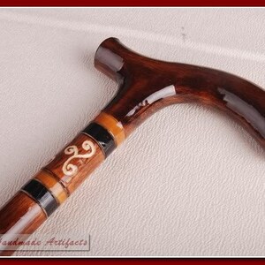 Handmade Embroidered Wooden Walking Cane - Personalized Diamond Shaped Walking Stick - Vintage Rustic Walking Stick for Women and Men