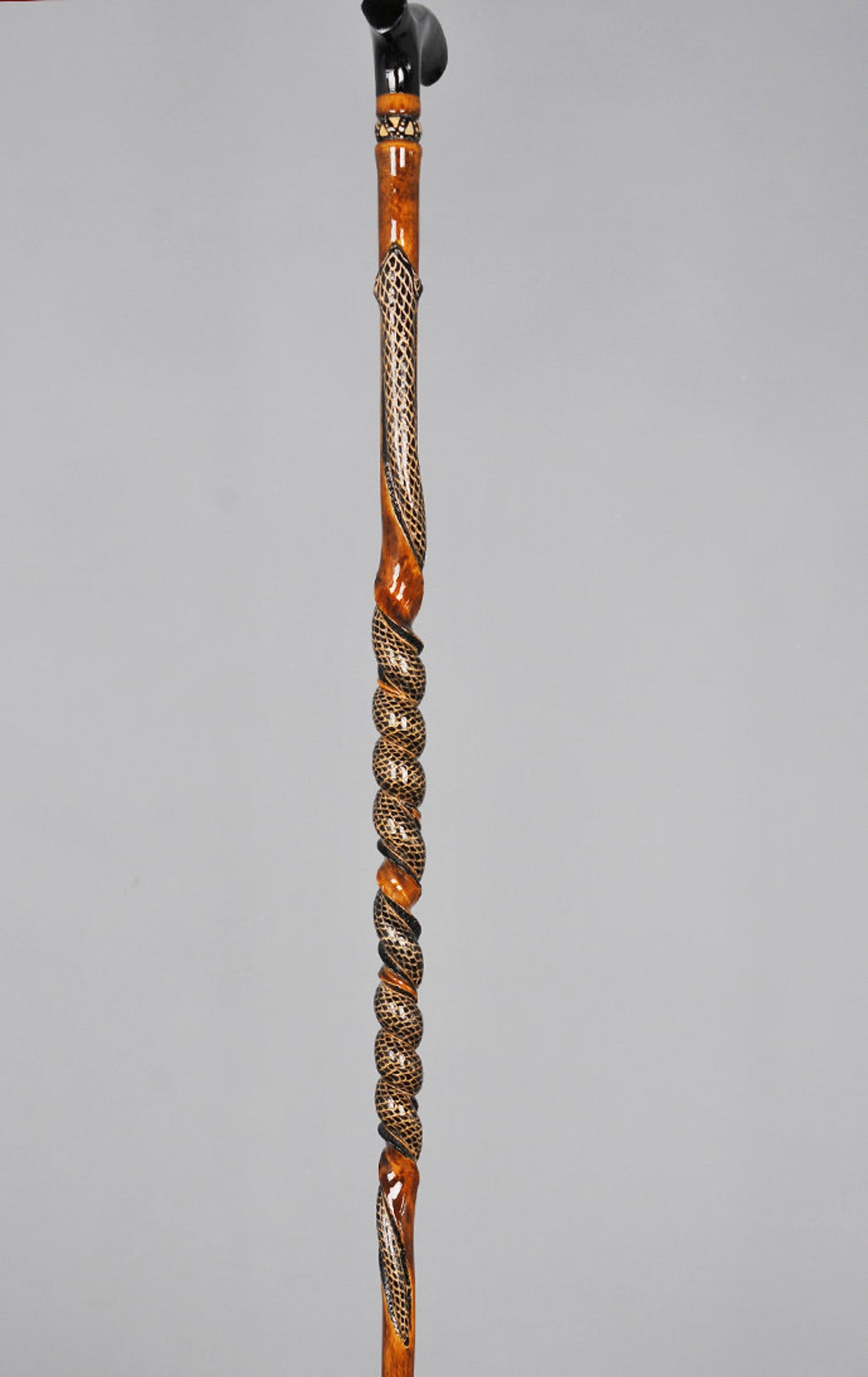 Handmade Wooden Walking Cane | Snake Embroidered & Patterned Walking ...