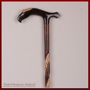 Handmade Wooden Walking Cane | Embroidered & Patterned Walking Stick | Premium Hand-Crafted Cane for Men | Customizable Eagle Head Wood Cane