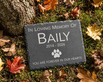 Engraved Slate Pet Memorial Stone (Large) - Custom Dog or Cat Remembrance Plaque - Classic Font