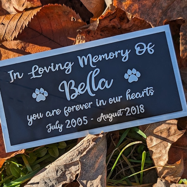 Engraved Pet Memorial Black Brass or Aluminum Plaque - Paw Prints - Gold or Silver Letters -  Personalized Plaque - Customized Urn Marker