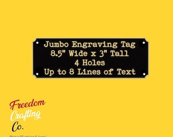 Engraved Black Brass Tag: Notched Corners, Gold Border, Custom Text (8.5" x 3")