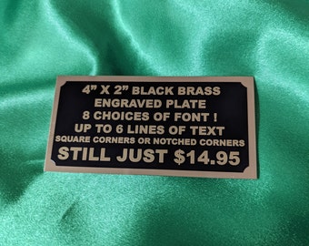 Engraved Tag, Brass Up to 4&quot; x 2&quot; Black with Gold Text