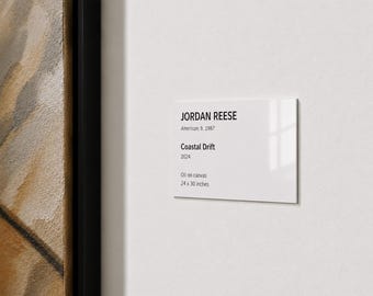 Custom Artist Placard - Personalized Art Gallery Sign | White Aluminum | Soft Matte Finish | Custom Sizes | Luxe Display Sign